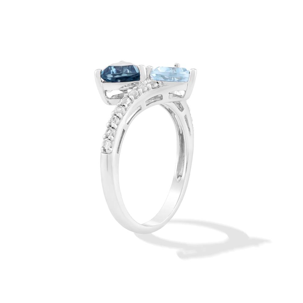 London Blue Topaz, Blue Topaz &amp; Lab-Created White Sapphire Trillion Center Ring in Sterling Silver – Image 3 of 4
