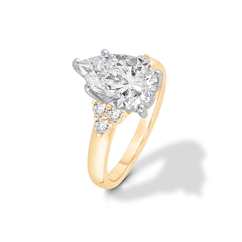 Lab Grown Diamond Pear-Shaped Center Engagement Ring in 14K Yellow &amp; White Gold (3 3/8 ct. tw.) – Image 4 of 4