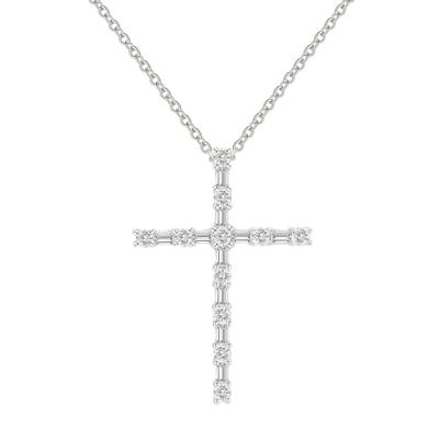 Round & Baguette Diamond Cross Pendant Necklace in Sterling Silver (1/4 ct. tw.)