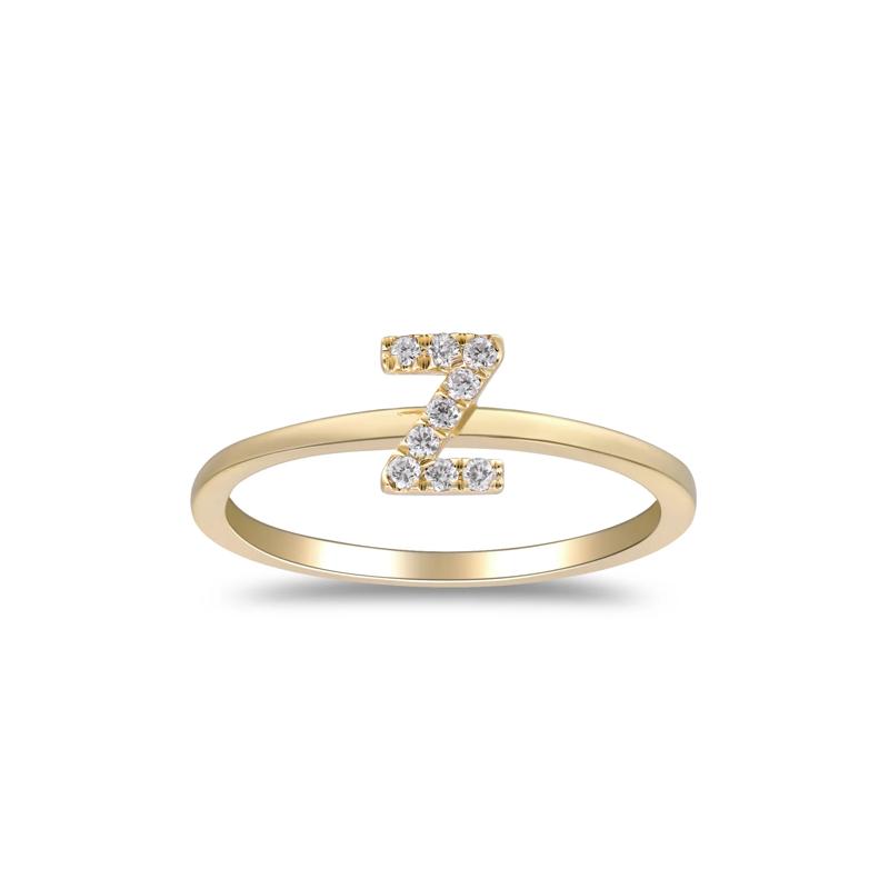 Diamond Accent &quot;Z&quot; Initial Ring in 10K Yellow Gold – Image 1 of 5