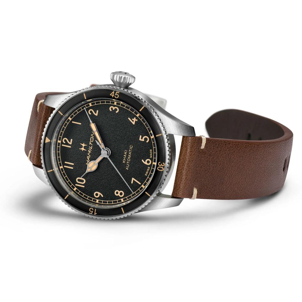 Khaki Aviation Pilot Pioneer Watch with Brown Leather Strap – Image 3 of 3