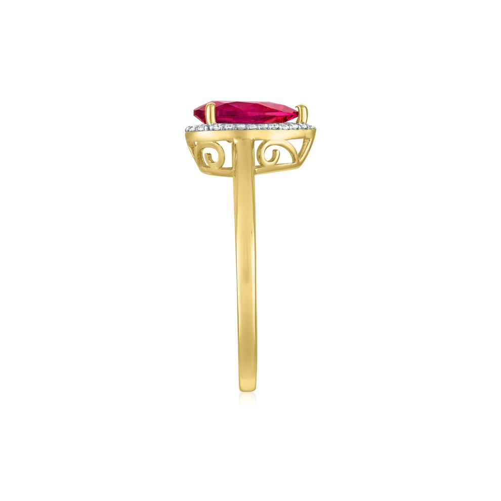 Pear-Shaped Lab-Created Ruby and Diamond Accent Ring in 10K Yellow Gold – Image 3 of 3