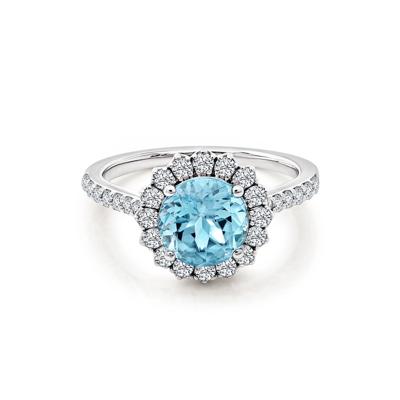 Sky Blue Topaz Center & Diamond Halo Ring in 10K White Gold (1/2 ct. tw.)