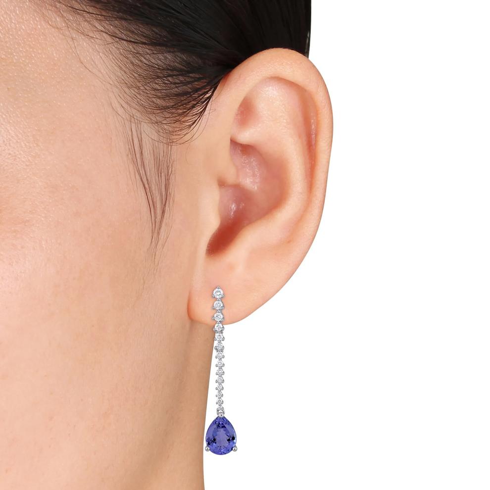 Pear-Shaped Tanzanite &amp; Diamond Drop Earrings in 14K White Gold (3/4 ct. tw.) – Image 2 of 3
