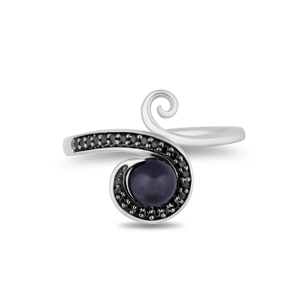 Ursula Black Diamond &amp; Pearl Ring in Black &amp; White Rhodium-Plated Sterling Silver (1/10 ct. tw.) – Image 1 of 4