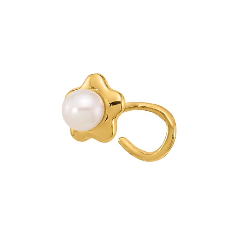 Freshwater Button Pearl Flower Nose Ring in 14K Yellow Gold, 22 Gauge – Image 1 of 3