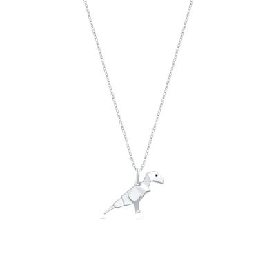 Black Diamond Accent Origami Dinosaur Pendant Necklace in Sterling Silver