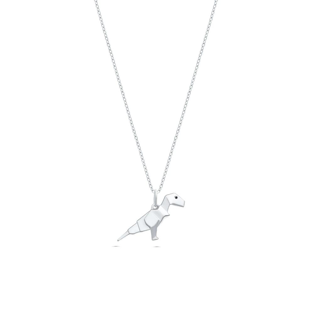 Black Diamond Accent Origami Dinosaur Pendant Necklace in Sterling Silver – Image 1 of 4