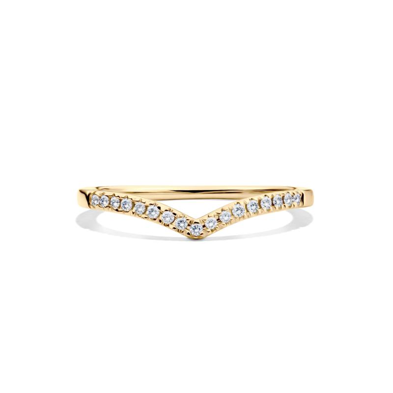 Chevron Wedding Band with Pav&eacute; Diamonds in 10K Yellow Gold &#40;1/10 ct. tw.&#41; – Image 1 of 3