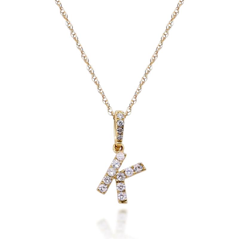 Diamond K Initial Pendant in 10K Yellow Gold &#40;1/7 ct. tw.&#41; – Image 1 of 4