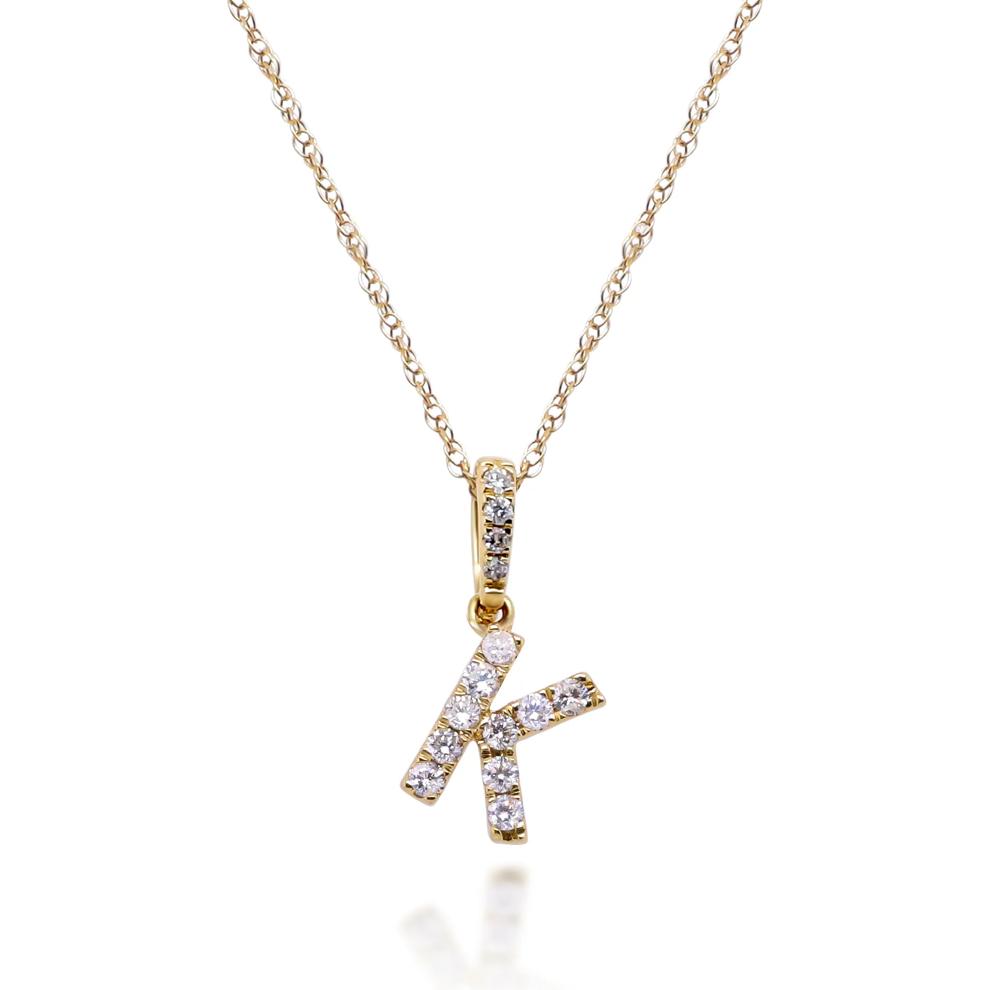 Diamond K Initial Pendant in 10K Yellow Gold (1/7 ct. tw.) – Image 1 of 4
