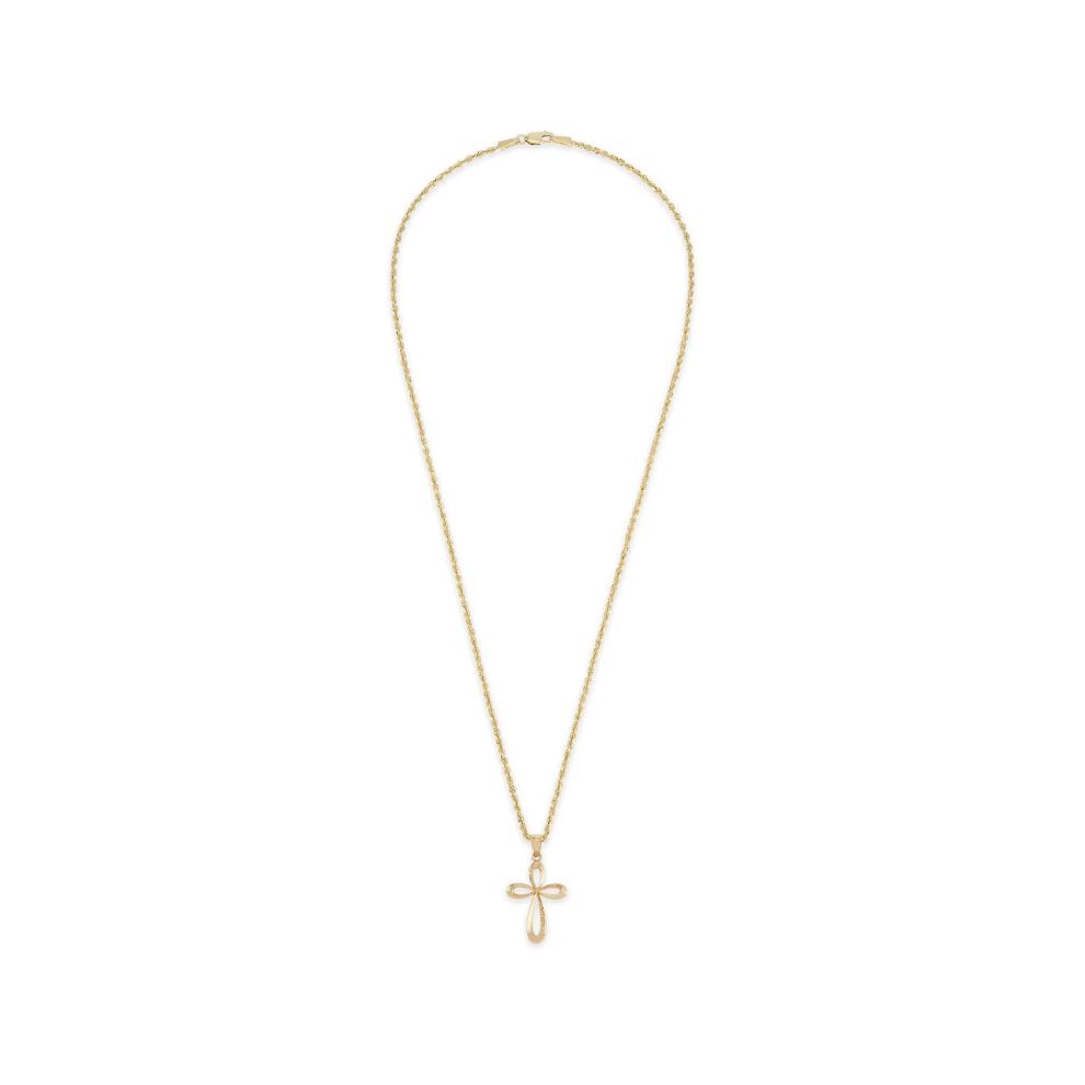 Polished Ribbon Cross Pendant Necklace in 10K Yellow Gold – Image 2 of 4