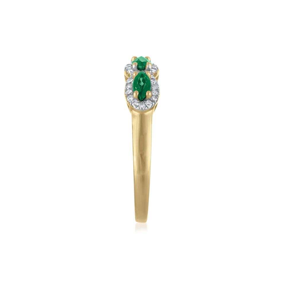 Emerald &amp; Diamond Halo Band Ring in 14K Yellow Gold (1/4 ct. tw.) – Image 3 of 3