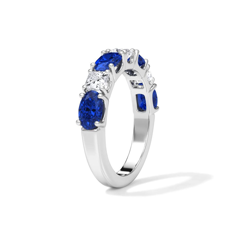 Diamond &amp; Blue Sapphire Alternating Seven-Stone Anniversary Band Ring in Platinum (3/4 ct. tw.) – Image 3 of 4