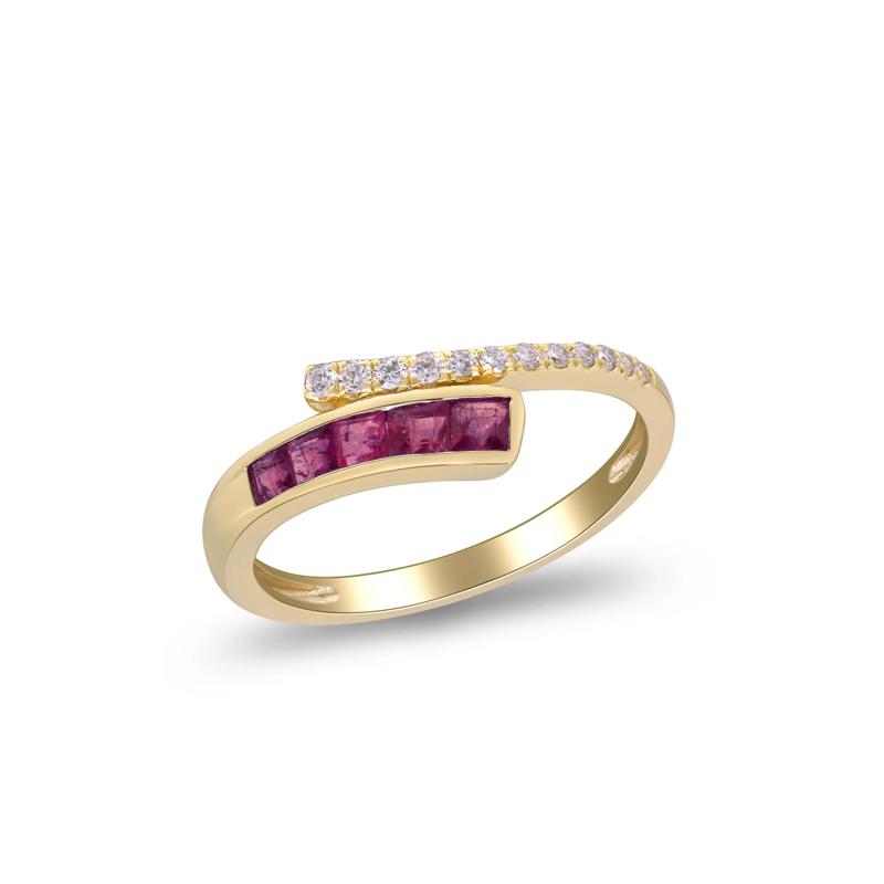 Ruby and Diamond Bypass Ring in 10K Yellow Gold &#40;1/10 ct. tw.&#41; – Image 5 of 5
