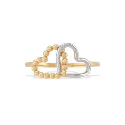 Beaded Double Heart Ring in 10K Yellow & White Gold
