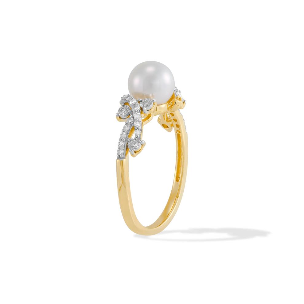 Freshwater Cultured Pearl &amp; Diamond Ring in 10K Yellow Gold (1/7 ct. tw.) – Image 3 of 4