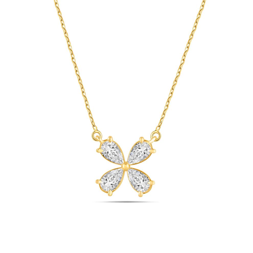 Lab Grown Diamond Pear-Shaped Flower Pendant Necklace in 14K Yellow Gold (1 ct. tw.) – Image 1 of 4