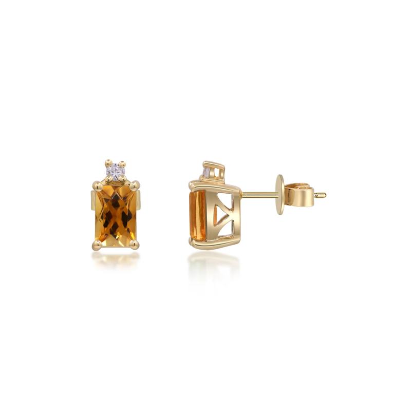Citrine and Diamond Accent Earrings in 10K Yellow Gold – Image 3 of 3