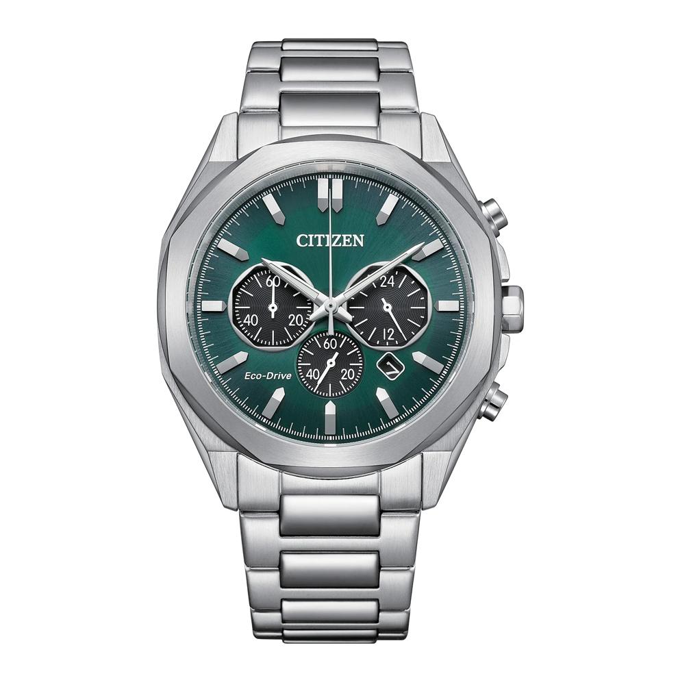 Men's Watch With Green Dial and Stainless Steel Bracelet – Image 1 of 3