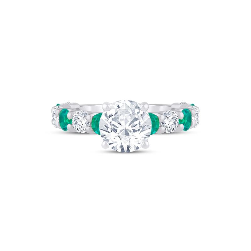 Lab Grown Diamond Round Engagement Ring with Lab-Created Emerald in 14K White Gold &#40;3 ct. tw.&#41; – Image 1 of 3
