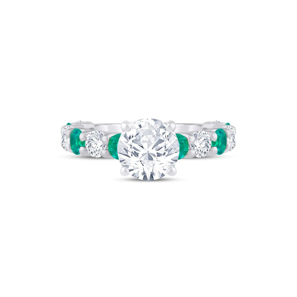 Lab Grown Diamond Round Engagement Ring with Lab-Created Emerald in 14K White Gold (3 ct. tw.) – Image 1 of 3