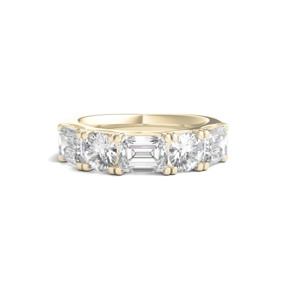 Round &amp; Emerald-Cut Diamond Five-Stone Band in 14K Yellow Gold (4 ct. tw.) – Image 1 of 3
