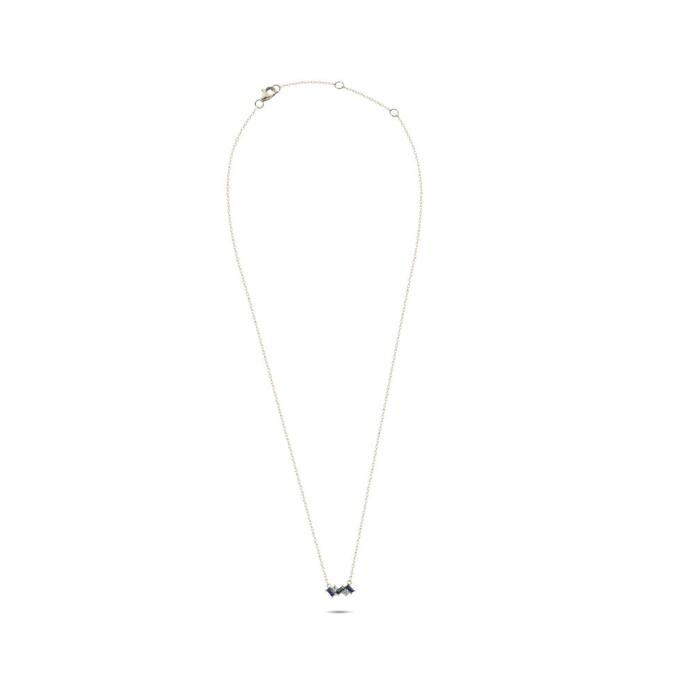 Blue Sapphire &amp; Diamond Accent Cluster Pendant Necklace in 10K Yellow Gold – Image 3 of 4