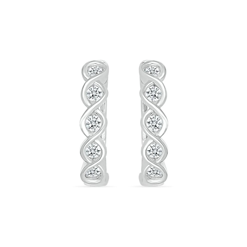Diamond Twist Hoop Earrings in 10K White Gold (1/5 ct. tw.) – Image 2 of 3