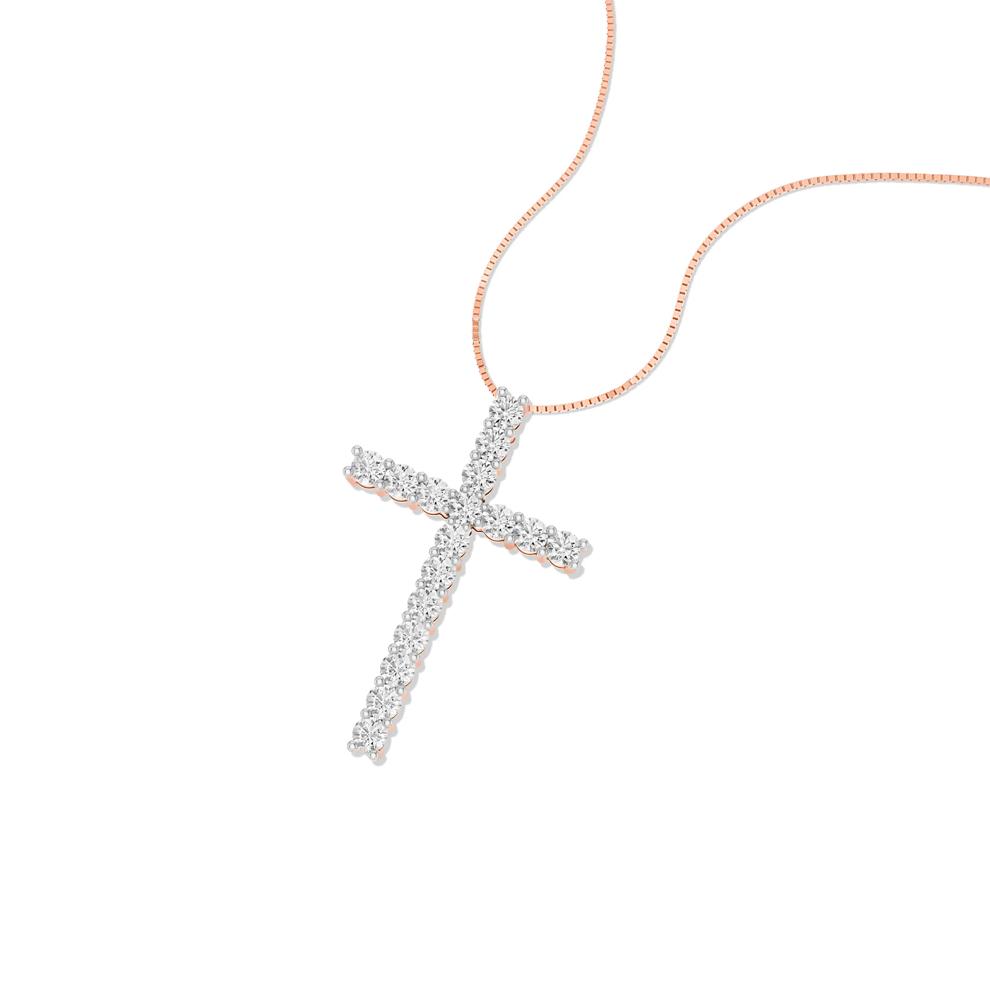 Lab Grown Diamond Cross Necklace in 10K Rose Gold (1 ct. tw.) – Image 3 of 4