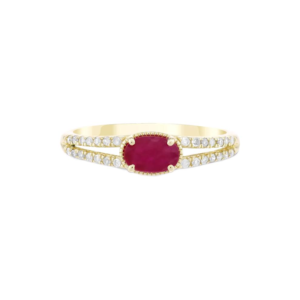 Ruby &amp; Diamond Split-Band Ring in 10K Yellow Gold (1/8 ct. tw.) – Image 1 of 4