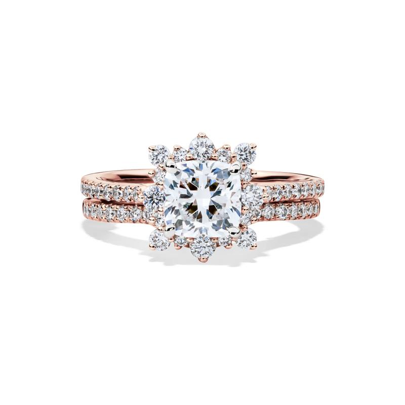 Valentina Cushion-Cut Lab Grown Diamond Halo Bridal Set in 14K Rose Gold &#40;2 1/4 ct. tw.&#41; – Image 1 of 7