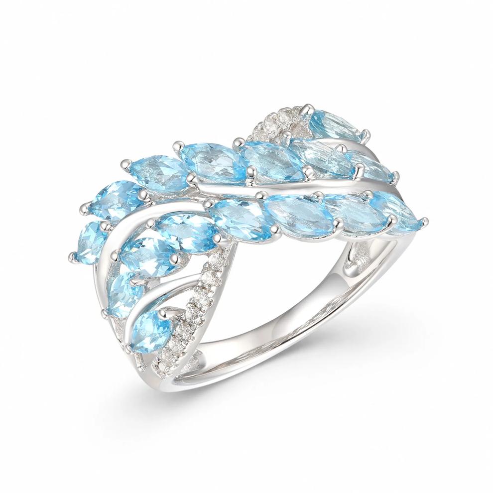 Blue Topaz &amp; Diamond Multi-Row Band in Sterling Silver (1/10 ct. tw.) – Image 4 of 4