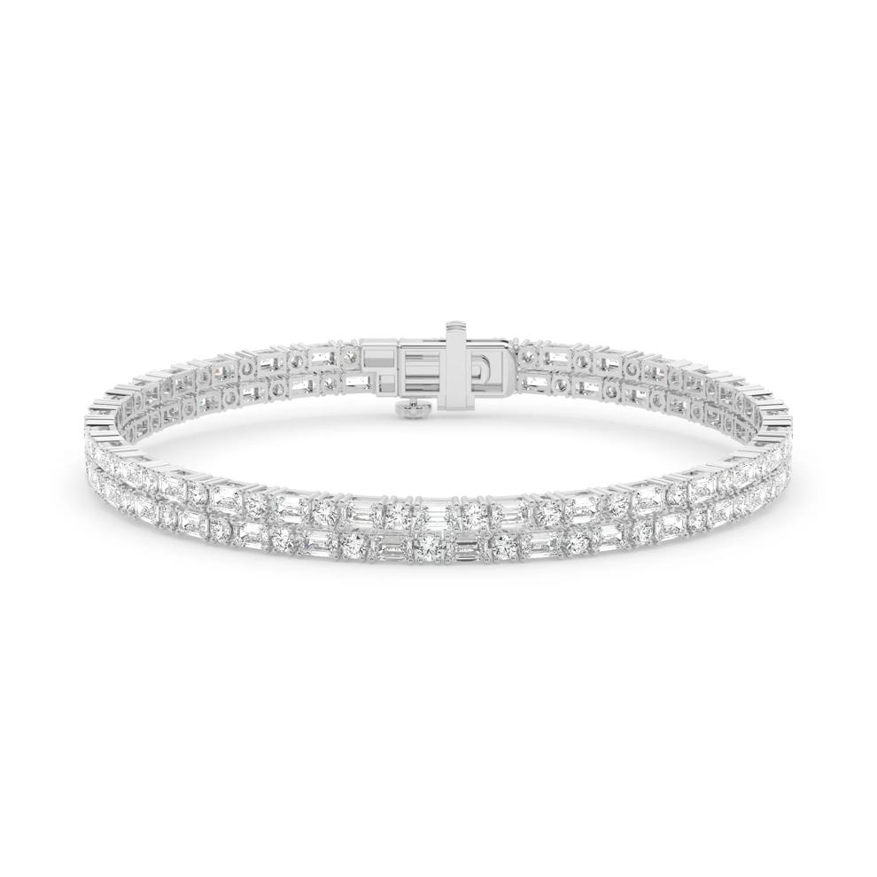 Lab Grown Diamond Alternating Round &amp; Emerald-Cut Tennis Bracelet in 14K White Gold (7 ct. tw.) – Image 1 of 2