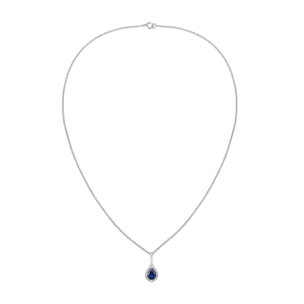 Lab Created Blue Sapphire Lab Created White Sapphire Halo Pendant in Sterling Silver – Image 4 of 4