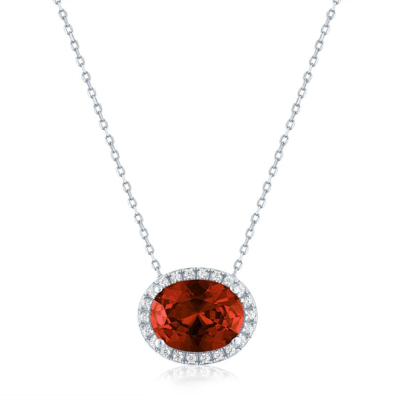 Garnet and Diamond Accent Halo Pendant in Sterling Silver – Image 1 of 3