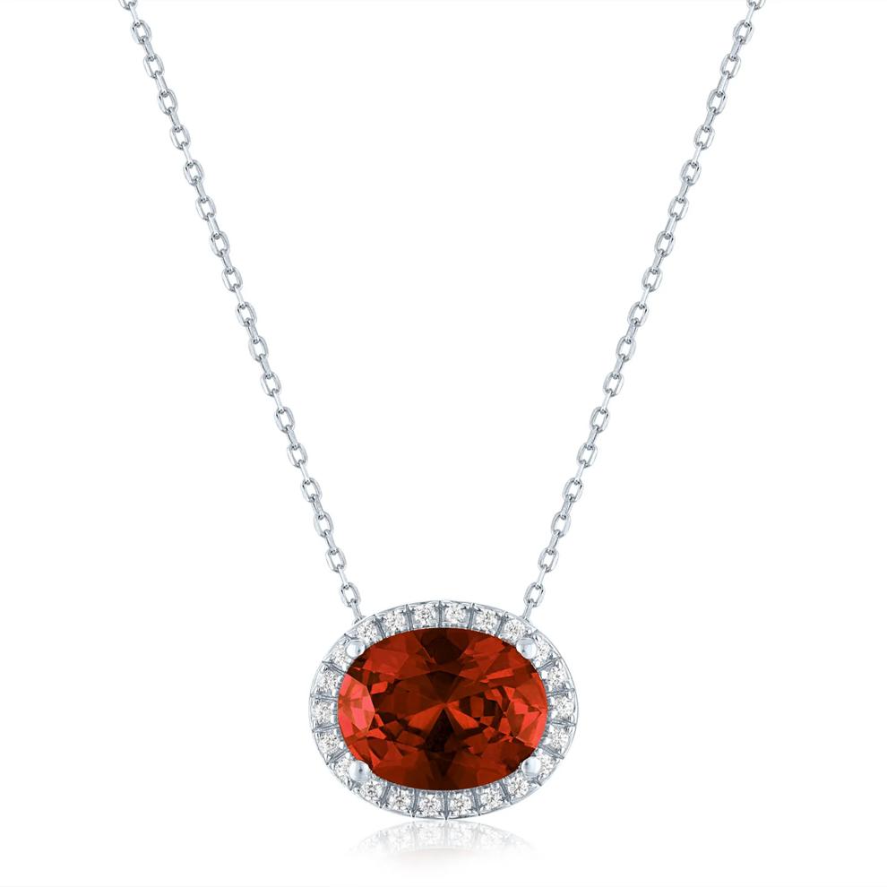 Garnet and Diamond Accent Halo Pendant in Sterling Silver – Image 1 of 3