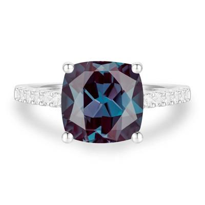Lab-Created Alexandrite Center & Diamond Ring in 10K White Gold (1/5 ct. tw.)
