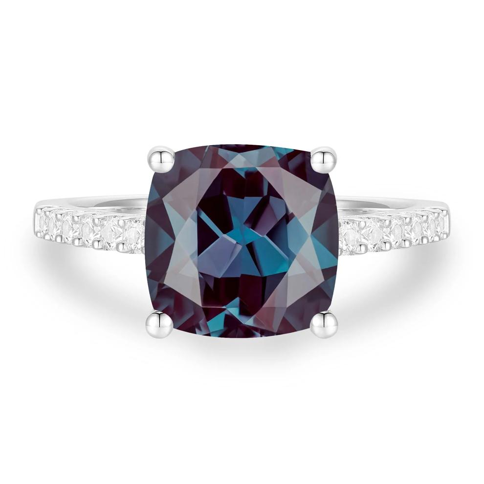 Lab-Created Alexandrite Center &amp; Diamond Ring in 10K White Gold (1/5 ct. tw.) – Image 1 of 4