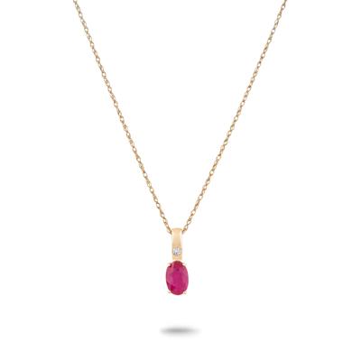 Ruby & Diamond Accent Bar Drop Pendant Necklace in 10K Yellow Gold