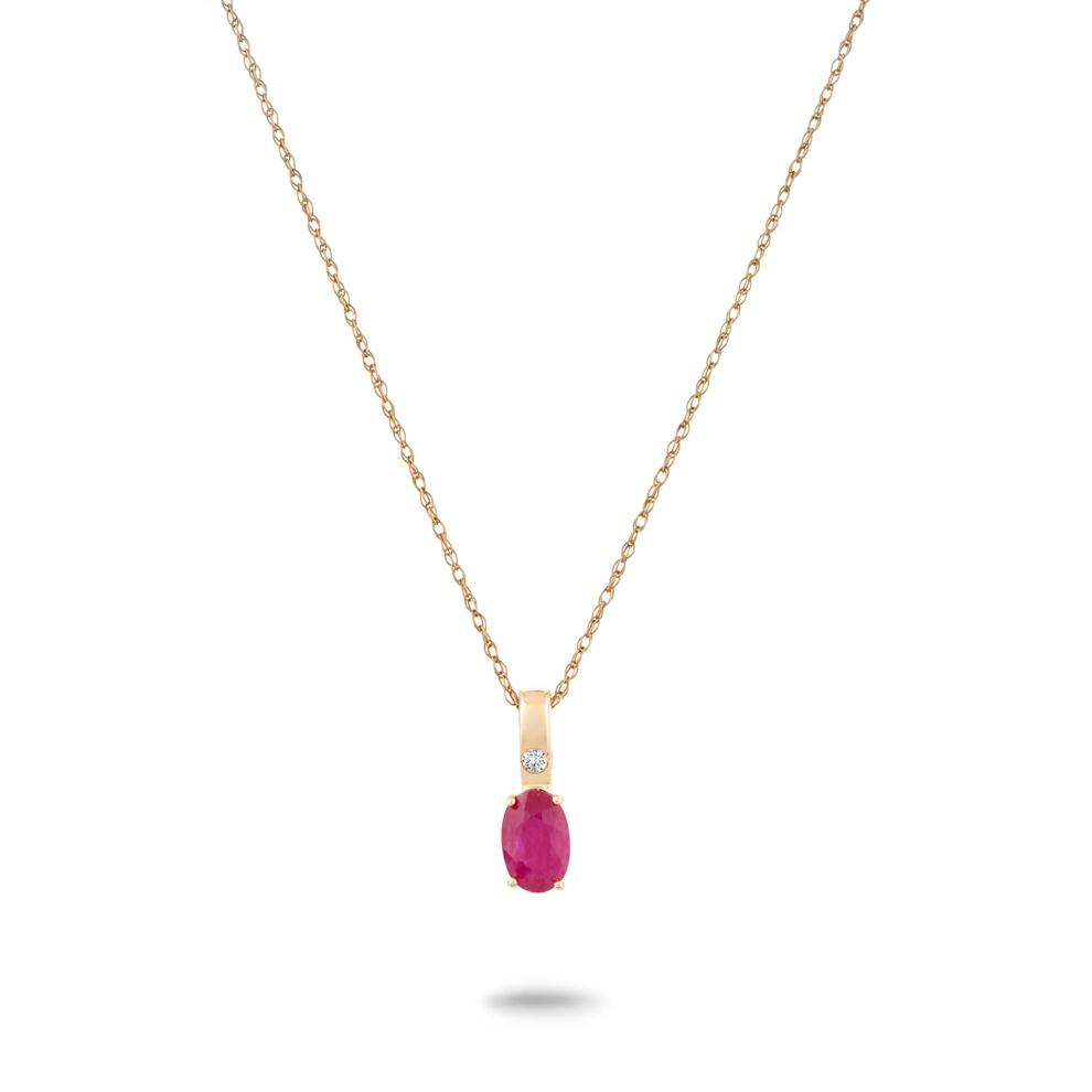 Ruby &amp; Diamond Accent Bar Drop Pendant Necklace in 10K Yellow Gold – Image 1 of 4