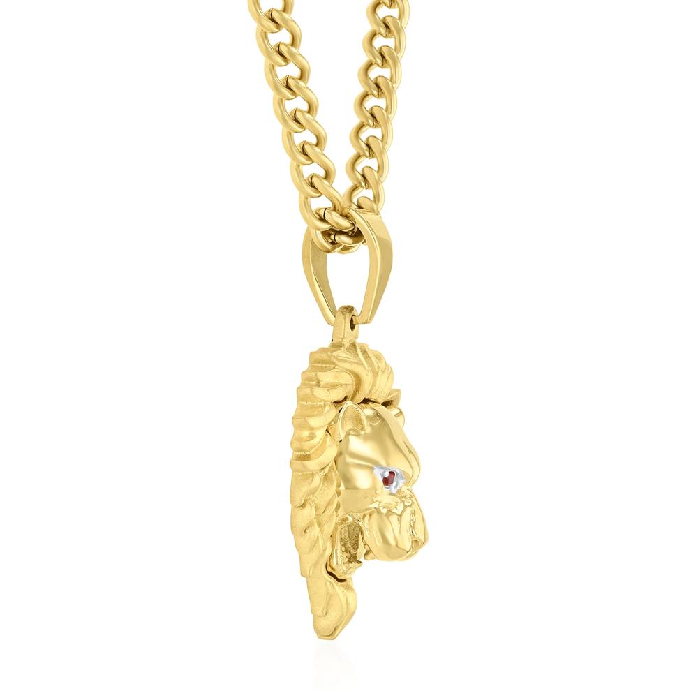 Men's Lion's Head with Garnet Eyes Pendant Necklace in Yellow Ion-Plated Stainless Steel – Image 2 of 3