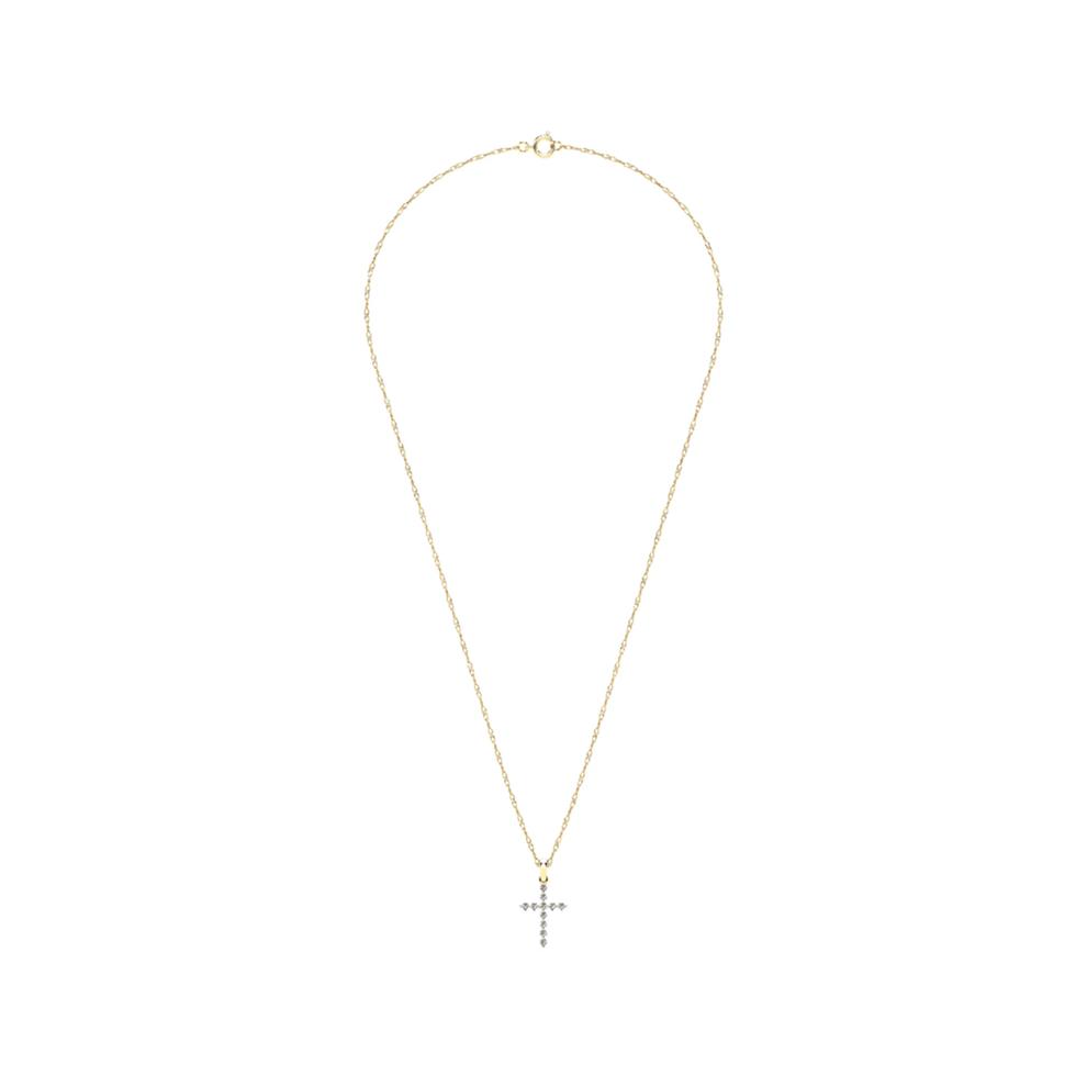 Diamond Cross Pendant Necklace in 10K Yellow Gold (1/5 ct. tw.) – Image 3 of 4