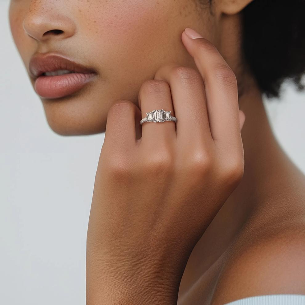 Lab Grown Diamond Emerald-Cut Three Stone Ring in 14K White Gold (2 ct. tw.) – Image 5 of 5
