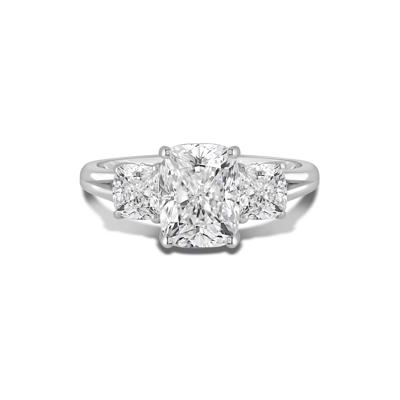 Lab Grown Diamond Elongated Cushion Three-Stone Engagement Ring in 14K White Gold (3 ct. tw.)