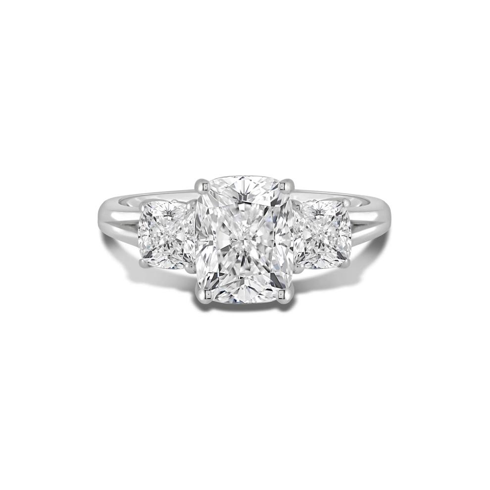 Lab Grown Diamond Elongated Cushion Three-Stone Engagement Ring in 14K White Gold (3 ct. tw.) – Image 1 of 4