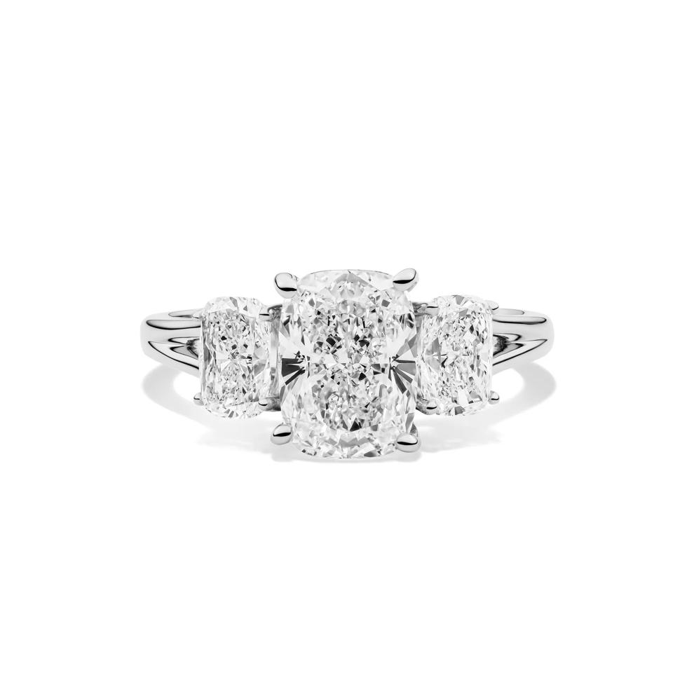 Lab Grown Diamond Elongated Cushion Three-Stone Engagement Ring in 14K White Gold (3 ct. tw.) – Image 1 of 4