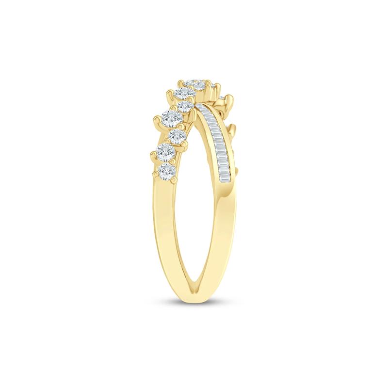 Round and Baguette Diamond Crossover Ring in 10K Yellow Gold &#40;3/4 ct. tw.&#41; – Image 3 of 3