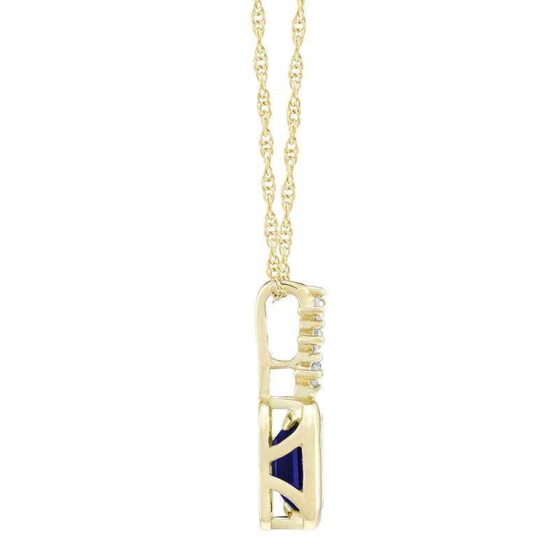 Lab-Created Blue Sapphire and Diamond Accent Pendant in 10K Yellow Gold – Image 2 of 3