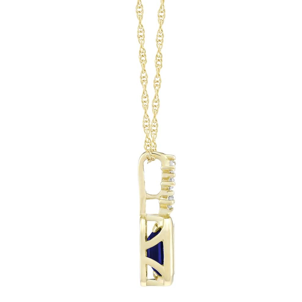 Lab-Created Blue Sapphire and Diamond Accent Pendant in 10K Yellow Gold – Image 2 of 3